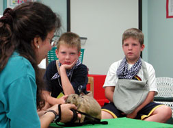 PJ and Doug check out a Prarie Dog at Life Enrichment Week