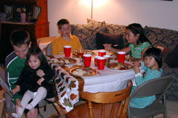 Don't call it the kids' table, it's the Cousins' Table: Brad, Kelsy, Doug, Kali, Quinn